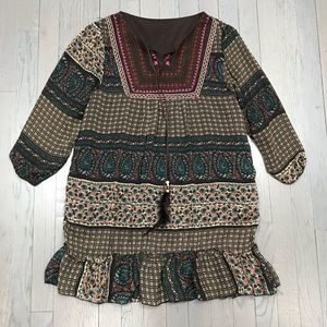 Paisley Feather Tassel 3/4 Sleeve Henley Tunic